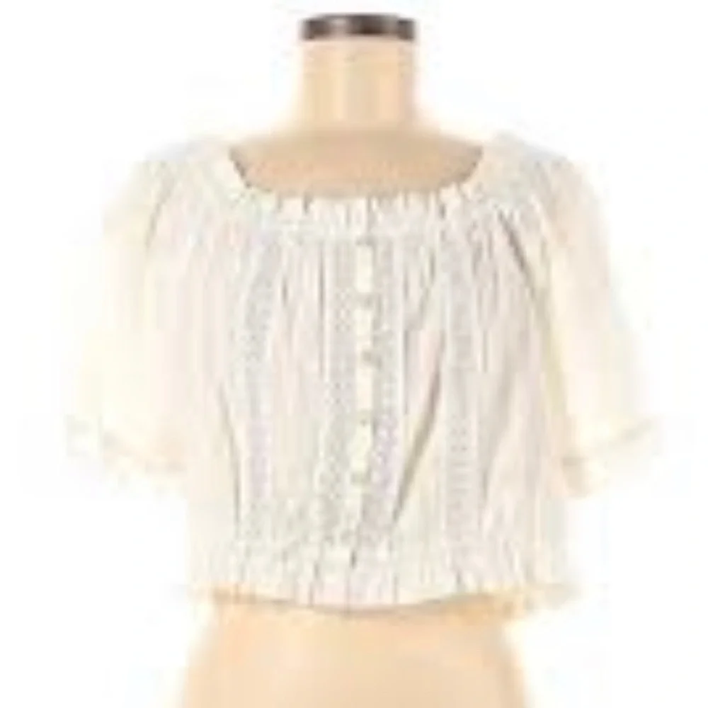 Anthropologie Cream Cropped Peasant Blouse